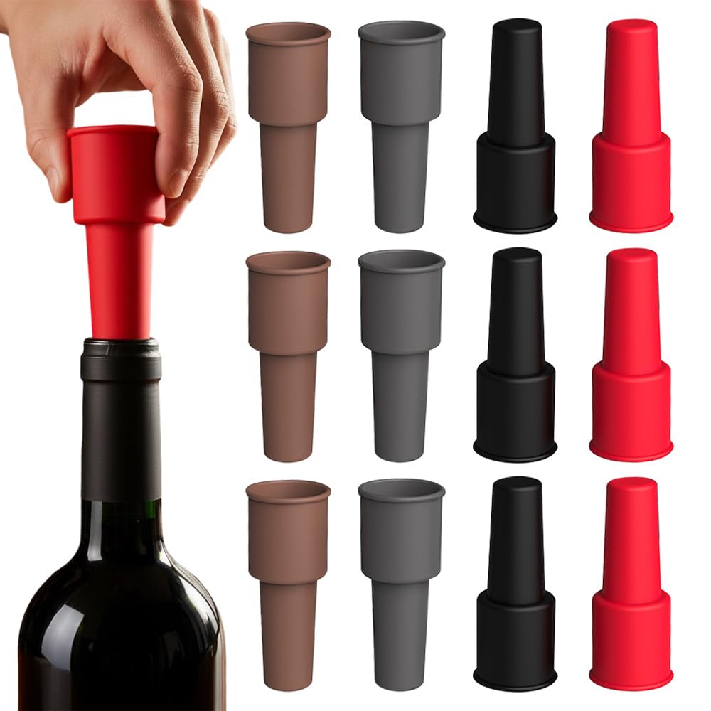 Silicone Wine Stopper for Wine Bottles, 2025 New Wine Stoppers for Wine Bottles, Seal Bottle Cover for Beer Champagne, Glass Bottle Sealer Covers Wine Stoppers for Home Use (12, No Handle)