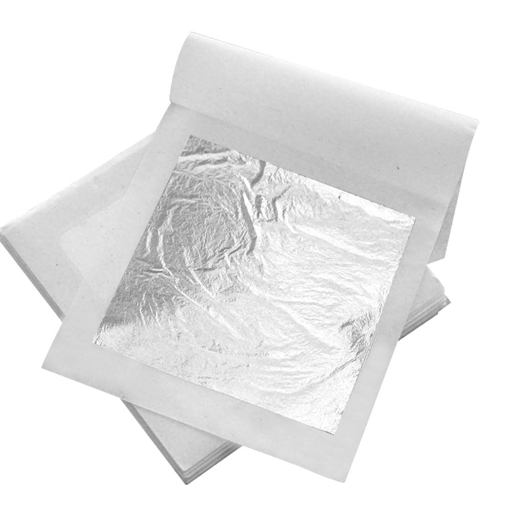 20Pcs Silver Leaf Sheets 2.4"x2.4" Edible Silver Leaf Pure Silver Leaf for Beauty Routine and Makeup, Bakery and Pastry,Cake Decoration, Chocolates and Gilding DIY Art and Craft Work Furniture