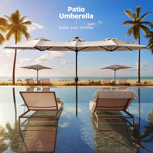 FREE SOLDIER 13ft Patio Umbrella with 36 LED Solar Lights Double Sided Outdoor Umbrella for Patio Table Umbrella with Solar lights for Garden Yard Pool (Beige) - Thumbnail 6