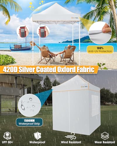 Image of HOTEEL 6.6x6.6 Heavy Duty Pop Up Canopy Tent for Parties Event Wedding Commercial Instant Canopy with Carry Bag, Party Tent Waterproof UV 50+, Upgraded Thick Hexagonal Legs,White