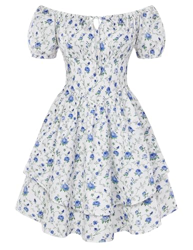Floral Corset Dress Formal Spring Short Dresses Wedding Guest Tea Party Flowy Dress Blue and White Floral XL