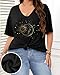 Kokaaee Plus Size Graphic Tees for Women - 2X T Shirts Oversized Tshirts V Neck Loose Fit Summer Short Sleeve Tops Long Length Vneck Black Sun and Moon Curvy Woman Fashion Trendy Cute Plain