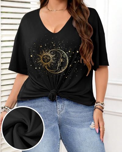 Plus Size Graphic Tees for Women - 1X-4X T Shirts Oversized Tshirts V Neck Loose Fit Summer Short Sleeve Top3