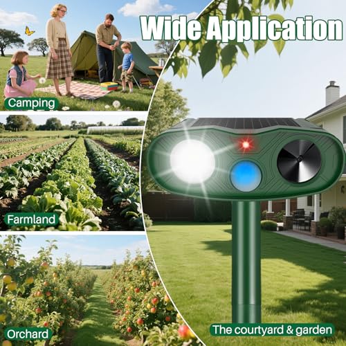 2Pack Ultrasonic Animal Repellent Outdoor Deer Repellent Devices,Solar Rabbit Cat Squirrel Repeller Motion Detection Armadillos Raccoon Squirrel Dog Repellent Deterrent with LED Flash Lights for Yard