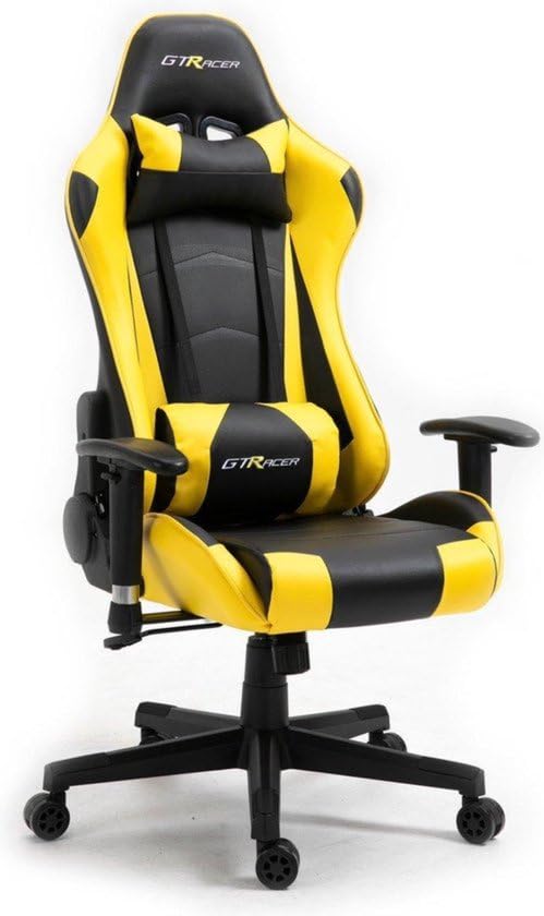 GTRACER Pro Gaming Ergonomic Office Chair, Adjustable Armrests, PU Leather, Lumbar Cushion and Cushion (Black-Yellow) (Yellow)