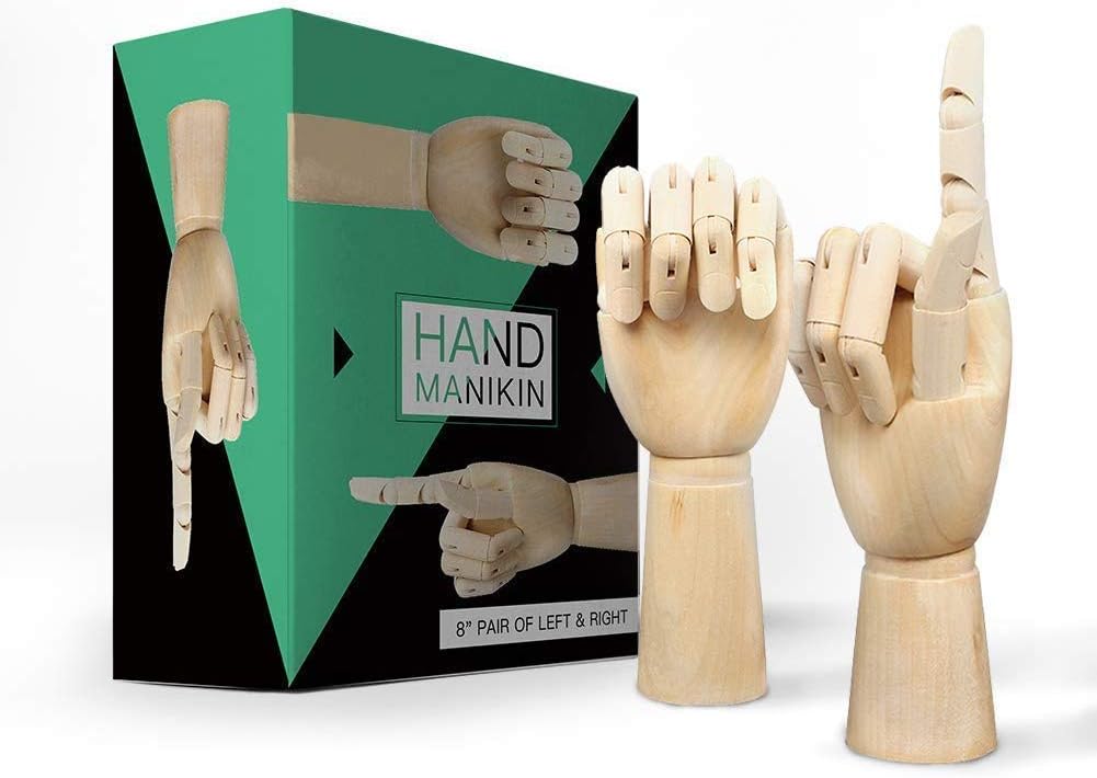 Wooden Hand Model Wood Drawing - 8" Posable mannequin Flexible Moveable Fingers Manikin Hand Artist Figure Left and Right Hand for Sketching Home Office Desk Joints Kids Children Toys Gift
