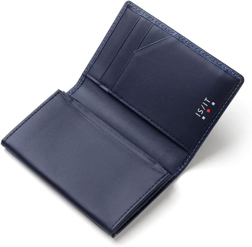 IS/IT Polymer Business Card Holder, Men's Leather, Cowhide Leather, No.989603, navy, One Size
