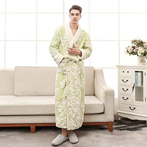 Herren Peignoir Extra Lange Druck Winter Warm Bademantel Männlich Flanell Kimono Coral Fleece Roben Dressing Kleid, XL Cover