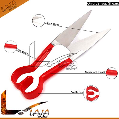 Laja Imports Grass Shears/Onion/Sheep Shears, 6 Inch Carbon Steel Blade, 13 Inches Long, Red Coated Handle #TOP1