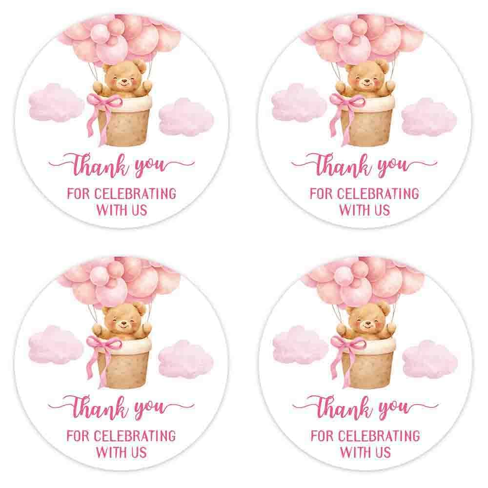 WRUISZ 72pcs Pink Bear Themed Thank You for Celebrating Cute Baby Shower Stickers,Candy Business Labels,It's a Girl Gift Bags Ideas, Boxes & Envelopes,Birthday Party Atmospheric Decoration Props