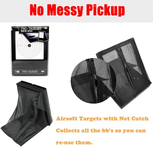 Image of Portable Airsoft Target Trap with Mesh Catcher for Indoor & Backyard Shooting - Foldable BB Gun Practice Net System with Replaceable Paper Targets (Recycles 6mm Plastic BBS)