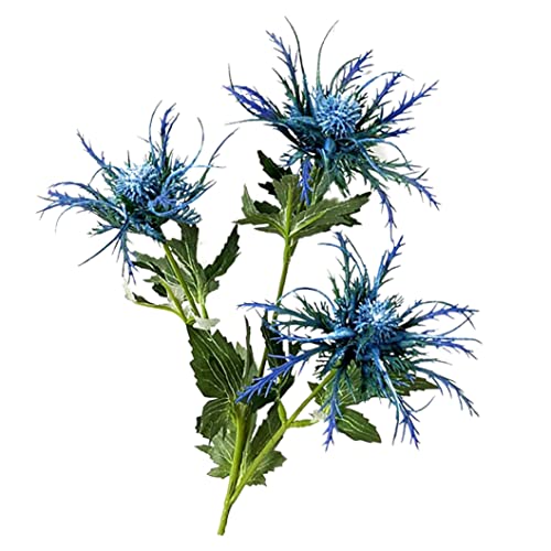 eurNhrN Home decoration Artificial Eryngium Thistles Bunch Simulation Flowers Plants 3-Fork for Home Decor Centerpieces Light Blue 1PC