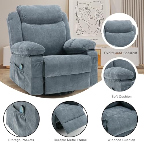 Sillón masaje reclinable eléctrico azul miniatura 6