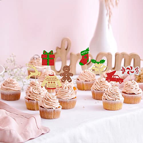 24Pcs Merry Christmas Cupcake Toppers Christmas Candy Bell Sweater Gift Box Reindeer Cupcake Picks For Merry Christmas Theme New Year Holiday Party Cake Decorations Supplies #TOP5