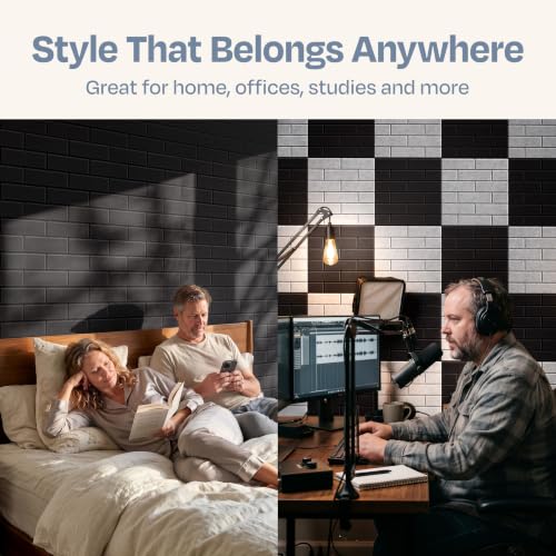 Image of Acoustic Wall Panels 18-Pack, 12 inchx12 inchx0.4 inch Decorative Self-Adhesive Sound Proofing | High Density 3D Brick Soundproof Absorbing Tiles for Walls, Home, Office & Studio - Deep Black