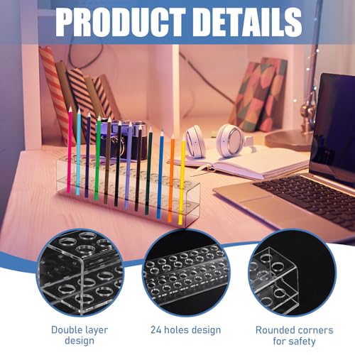 Acrylic Pen Display Stand, 24 Slots Pen Holder for Storage, Clear Paint Brush Holder, Acrylic Pen Organizer for Home Office Desk Store Supplies (24 Slots) - Image 5