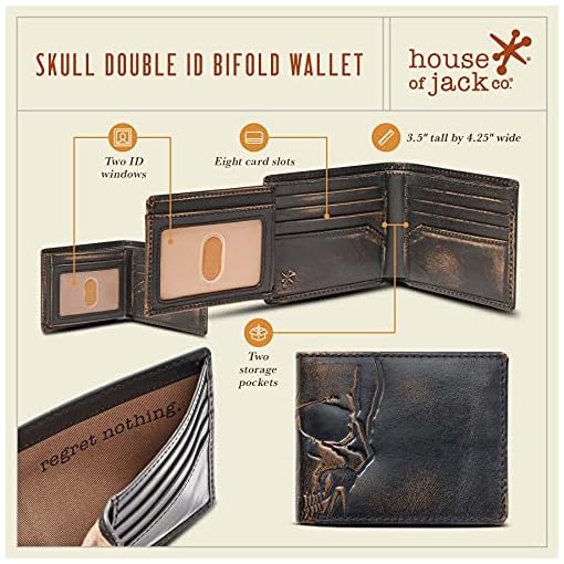 House of Jack Co. Emobssed SKULL Double ID Men's Wallet - Multifunction Design - Hand Burnished Finish - Image 4