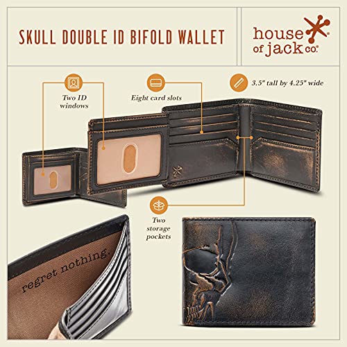 House of Jack Co. Skull Bifold Wallet for Men with Two ID Windows, Full Grain Cowhide Leather Wallet, Black4