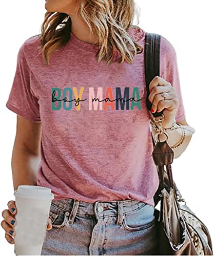 Boy Mama Tshirt Women Mother's Day Shirts Funny Letter Print Tee Tops Mom of Boys Shirts Summer Short Sleeve T-Shirt4