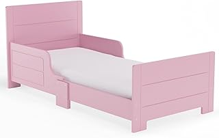 URBNLIVING Classic Wooden Toddler Kids Bed with Safety Side Guard Rail for Girls and Boys, Perfect for Junior Bedrooms Timeless Charm and Safety Combined (Pink)
