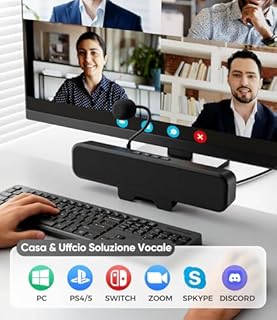 Plyee Audio USB Altoparlanti per Computer con Microfono Staccabile, Altoparlante da Scrivania Plug and Play con Clip per Monitor, Suono Stereo & Bassi, Ideali per PC, PS5, Switch 2 e Laptop