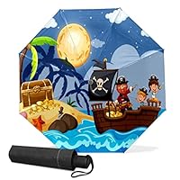 NO Travel Umbrella Windproof Automatic Umbrellas Auto Open Close, Pirate And Children Finding Treasure