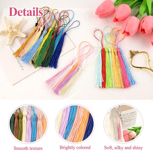 Image of NACHLYNN 120 Pcs Bookmark Tassels Bulk 13cm /5 Inch 30 Colors Silky Handmade Soft Craft Mini Tassels for Jewelry Keychain Making with Loops for Dress Decoration DIY Craft Accessory