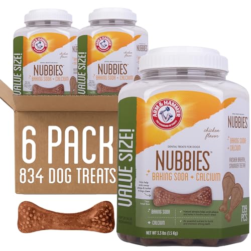 Arm & Hammer for Pets Nubbies Dental Treats Value Size - Baking Soda & Calcium Dog Dental Chews, Helps Scrub Plaque & Tartar While Chewing, Chicken Flavor, 139 Count, 52.8 Oz - 6 Pack