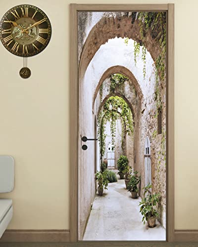Door Sticker - Flfk 3D Door Mural Peel And Stick, Removable Self-Adhesive Arch-Shaped Corridor Door Wallpaper For Home Decor, 30.3 "W X 78.7 "L, Set Of 2 Sheets #TOP3