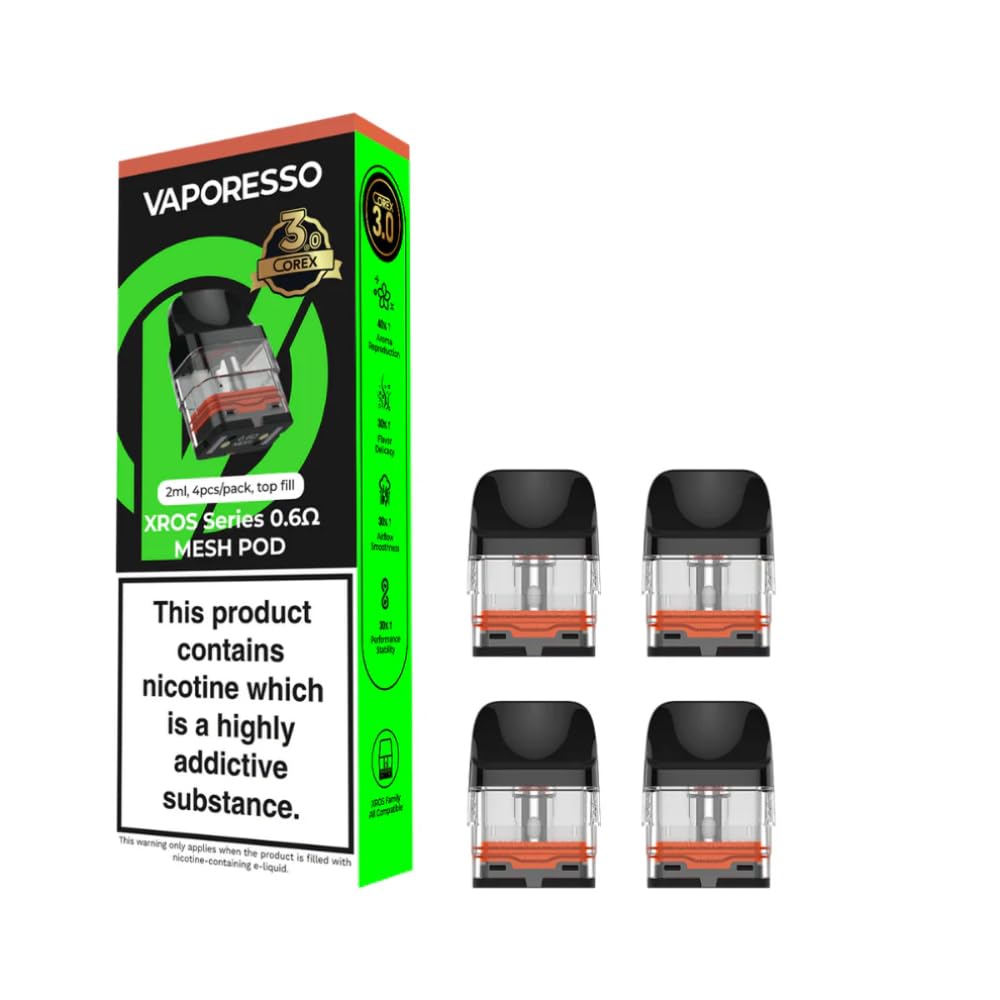 Vaporesso XROS Corex 3.0 Replacement Pods - 4 Pack - NO NICOTINE | Suitable for XROS 5 Kit Mini XROS Pro 2 | 0.6ohm and 0.8ohm 2ml pods (0.6ohm (4 Pack)): Amazon.co.uk: Electronics & Photo Vaporesso XROS Corex 3.0 Replacement Pods - 4 Pack - NO NICOTINE | Suitable for XROS 5 Kit Mini XROS Pro 2 | 0.6ohm and 0.8ohm 2ml pods (0.6ohm (4 Pack)): Amazon.co.uk: Electronics & Photo