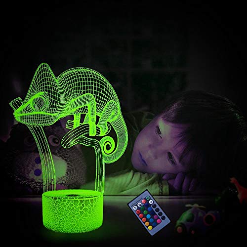 YTDZLTD Ilusión Optica Lámpara 3D Camaleón Luz de Noche 16 Colores que Cambian Control Remoto USB Poder Touch Switch Decor Lámpara LED Mesa Lámpara Niños Juguetes Cumpleaños Navidad Regalo