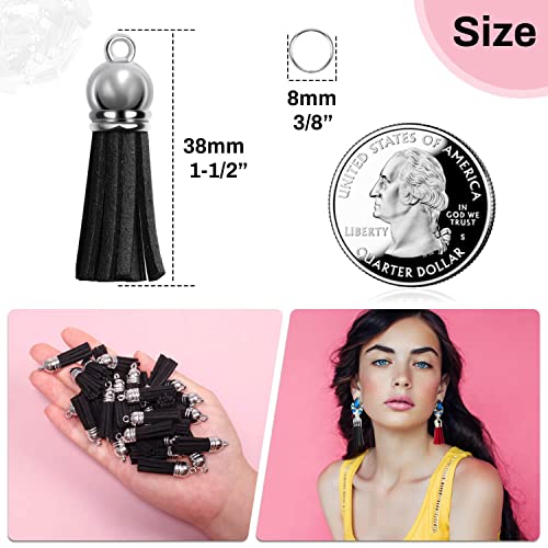 keychain tassels bulk paxcoo small tassels for jewelry making 50pcs leather tassel keychain charms with 50pcs jump rings for diy key chain craft black