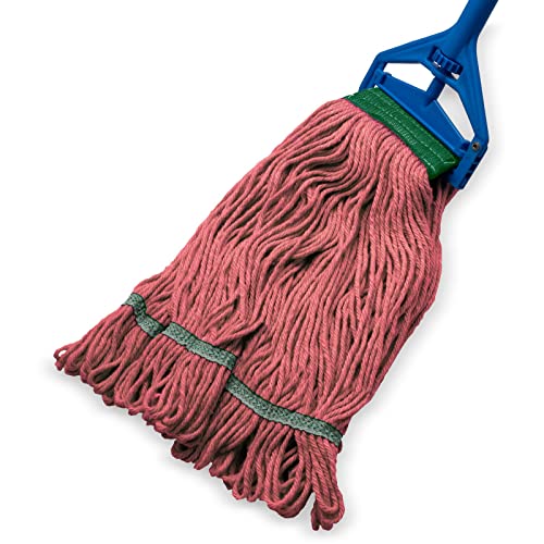 Image of SPARTA Flo-Pac Cotton Mop Head, Loop-Ended, Wide Band with 5 inch Green Band for Organized Cleaning, Medium, Red
