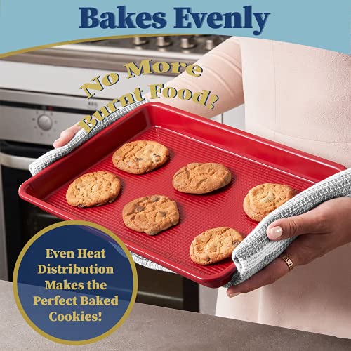 Nonstick Quarter Sheet Baking Pan By Ultra Cuisine – Food-Safe, Warp & Scratch Resistant Texture, Easy Release, & Carbon Steel Design Durable For Professional Quality Roasting, Size 9 X 13 Inch (Red) #TOP5