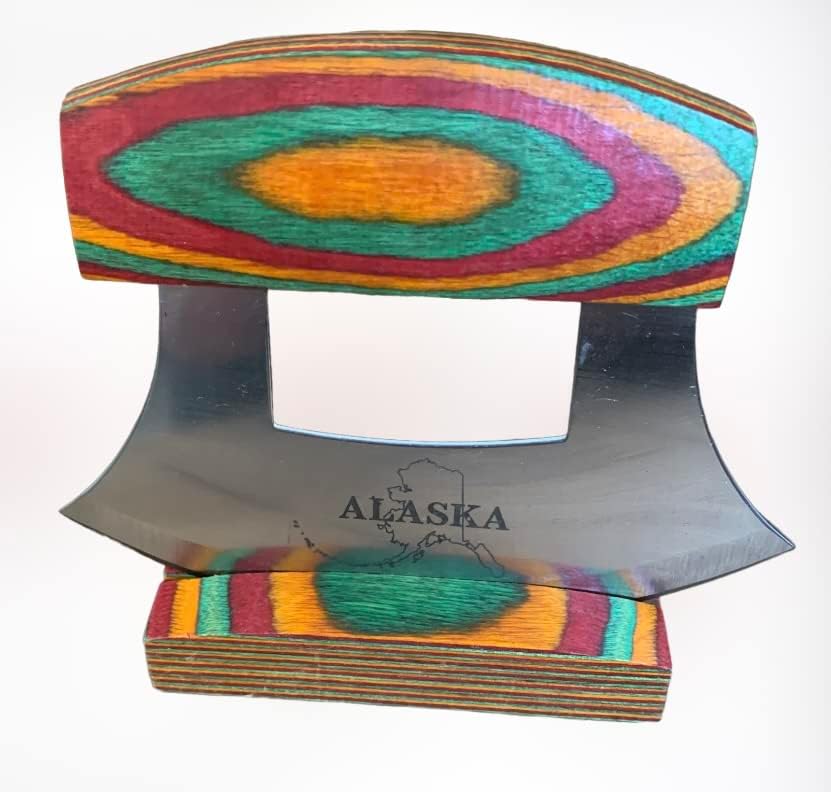 Inupiat Alaskan Cutlery Ulu Knife Exotic Colored Wood w/Etched Map