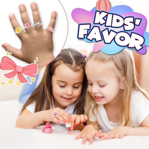 JEYORZY 10 Stück Kinderringe Mädchen,verstellbare Kinder Schmuckringe Anziehringe Mädchenringe, Prinzessin Ring Schmuck Set für Kinder Geburtstag Kindertag Party Favors Mitgebsel(Zufällige Stile)
