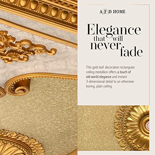 Image of Gold Leaf Decorative Rectangular Ceiling Medallion or Fan Medallion, 86 Inches