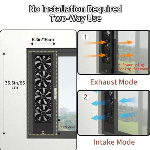 Image of 35.5-37.5 Inch Vertical Window Fan For Sliding Windows -Stepless Speed Control (0-2800 Rpm) Window Exhaust Fan Waterproof Vertical Window Fan With Living Rooms Bedroom Attics Garages