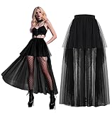 LUKIUP Jupe Tulle Femme Avant Court Arrière Longue, Jupe Tulle Asymétrique Tutu Multi Robe Tulle pour Soirée Spectacle Festival Carnaval Halloween Noir