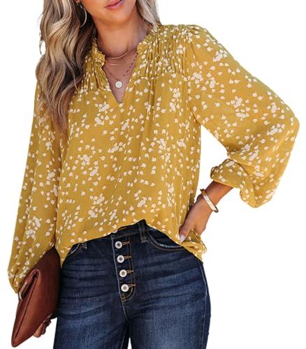 PRETTYGARDEN Womens Floral Spring Tops 2025 V Neck Long Sleeve Blouses Dressy Casual Boho Chiffon Business Work Shirts
