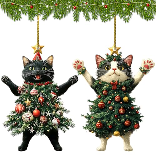 Danbghyuo 2 Stück Katze Weihnachtsbaumschmuck, Weihnachtsbaumschmuck,...