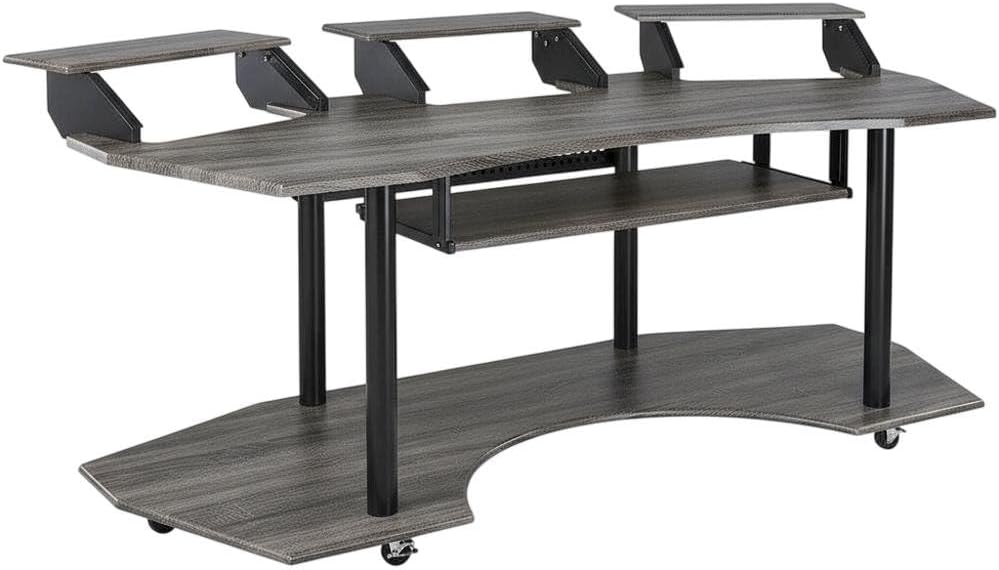 Black Oak Music Recording Studio Desk, Contemporary Steel and PVC Veneer Finish, Spacious Work Surface for Home and Professional Use