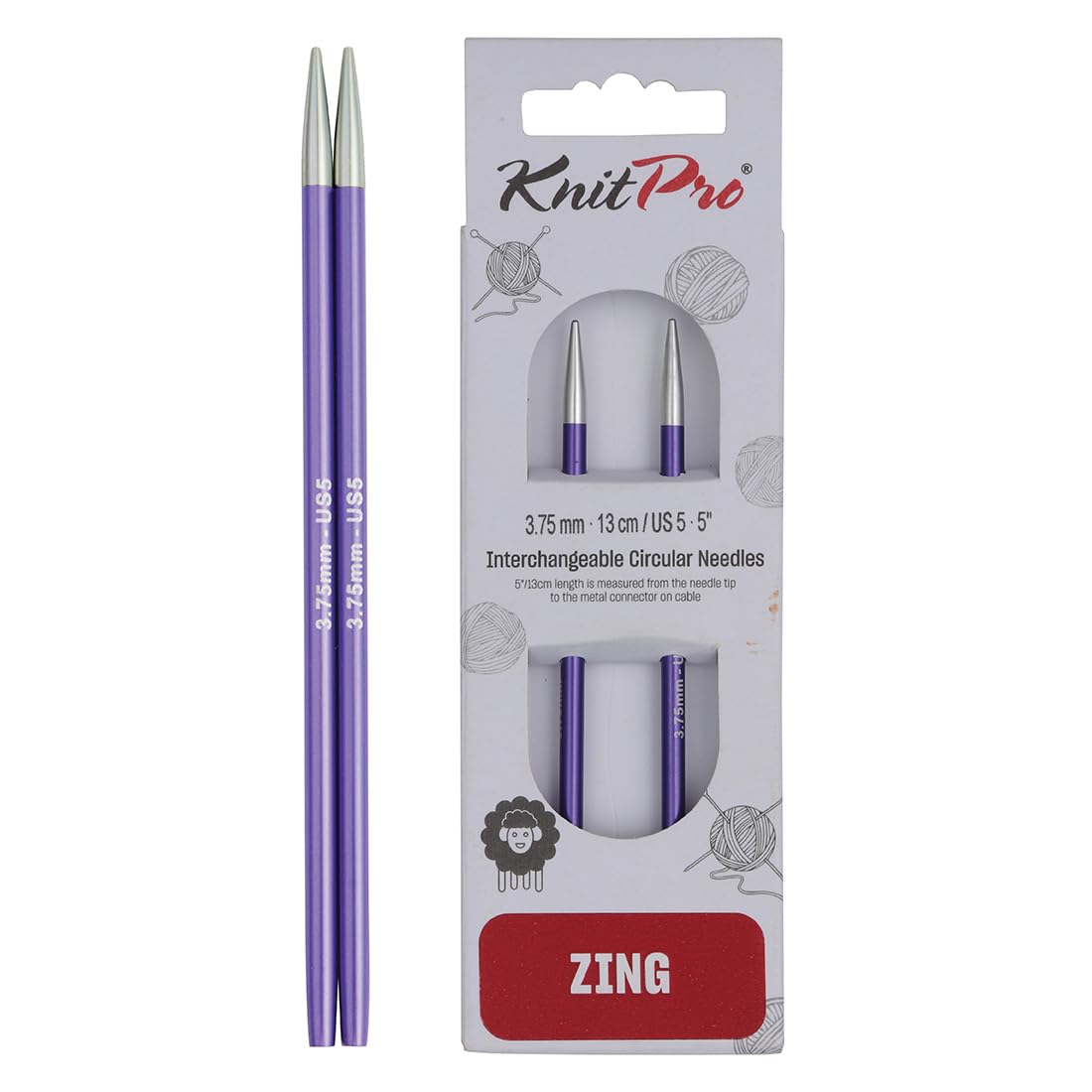 KnitPro Zing Interchangeable Circular Needles 5" (13cm) | 3.75mm