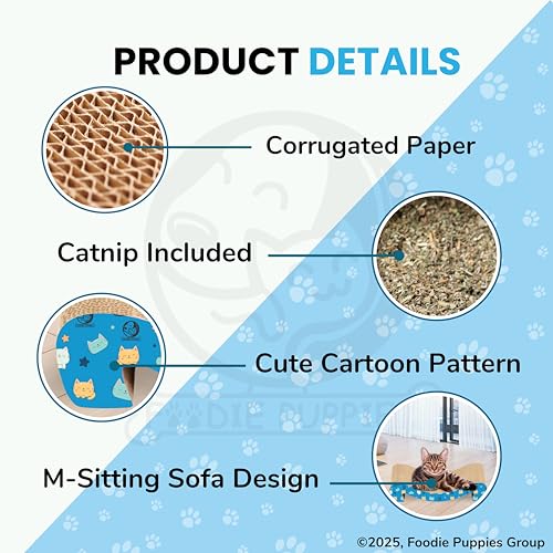Image of Foodie Puppies 2-in-1 Reversible Cat Scratcher Pad with Catnip for Cats & Kittens - (M-Sitting Sofa 46 x 23 x 8 cm) | Durable Corrugated Cat Scratching Pad for Furniture Protection, Play & Rest