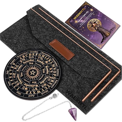 Copper Dowsing Rods Kit - 99.9% Pure Copper Divining Rods with Gift Bag Pendulum Board Set Spiritual Exploration Divination Tools for Water Divining Witching, Energy Healing, Paranormal, Ghost Hunting