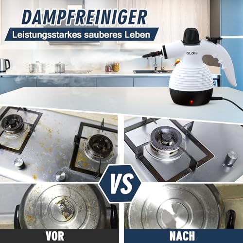 GLOIL GLOIL Dampfreiniger Für Alles, Dampfreiniger Handgerät mit 10 Aufsätzen, Handheld Steam Cleaner,Handdampfreiniger von Fenstern, Sofas, Matratzen, Teppichen, Küchen usw. verwendet werden. - Funktionsansicht 5 | Bodendampfreiniger