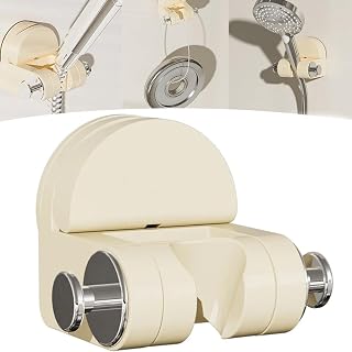 Integrated Suction Cup Shower Rack, Adjustable Strong Shower Head Sucker Holder with Hanger Hooks, Handheld Showerhead Plastic Bracket,NO-Drilling Removable Bathroom Shower Wand Holder (Silver)