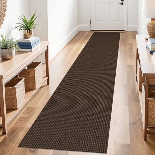 KOZYFLY Runners for Hallways 2x10 ft Washable Kitchen Runner Non Slip Rubber Backed Hallway Rugs Cotton Entryway Runner Rug Floor Carpet for Indoor Hall, Backdoor, Kitchen, Reddish Brown/Coffee