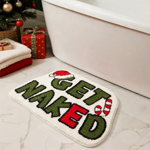 TYUU Get Naked Bath Mat Christmas Bathroom Rugs Extra Soft Absorbent Non Slip Washable Bathroom Mat Holiday Xmas Home Decor Indoor Bath Rug Christmas-Themed Get Naked 20x30