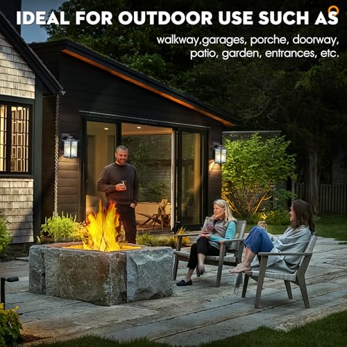 Image of 2 Pack Modern Farmhouse Outdoor Wall Lights,IP65 Waterproof & All-Metal Build,Textured Tempered Glass for Soft, Elegant Glow for Porch, Garage, Front Door